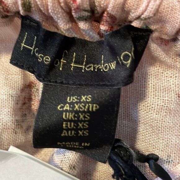 HOUSE OF HARLOW Linen Floral Deep V-neck Bow Back Mini Dress XS Pink - Picture 5 of 7